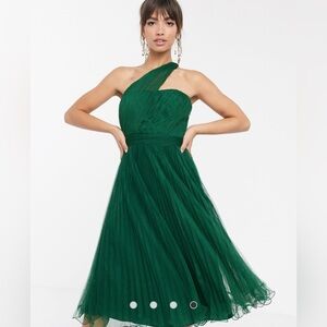 Forest green one shoulder dress